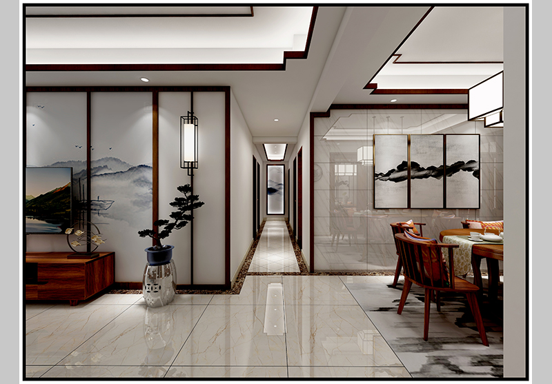 湘潭凤凰城128平四房两厅新中式风格装修效果图