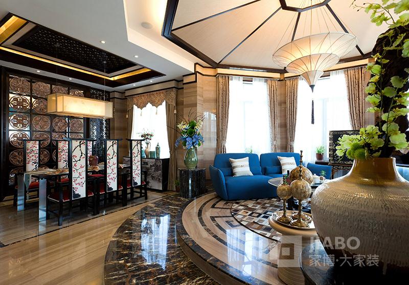 湘潭凤凰城107㎡三室两厅新中式风格装修效果图